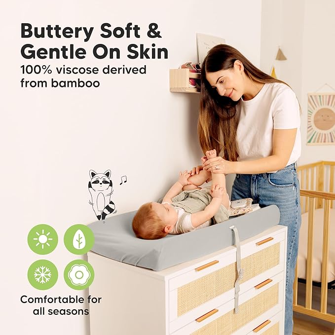 2-Pack Baby Changing Pad Covers for Girl, Boy, Neutral - Soft Viscose Derived from Bamboo Changing Table Pad Cover Sheets, Baby Nursery Diaper Changing Pad Cover, Contour Changing Pad Liner (Steel)
