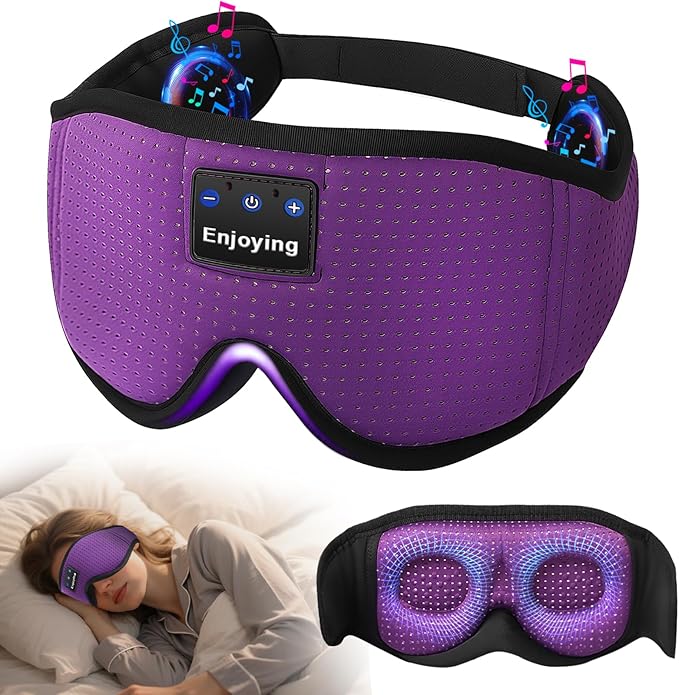Sleep Headphones, Sleep Mask Bluetooth Wireless Music Eye Mask, Sleeping Mask for Side Sleepers Sleep Mask with 3D Bluetooth Headphones Ultra-Thin Stereo Speakers Perfect for Sleeping (Purple)