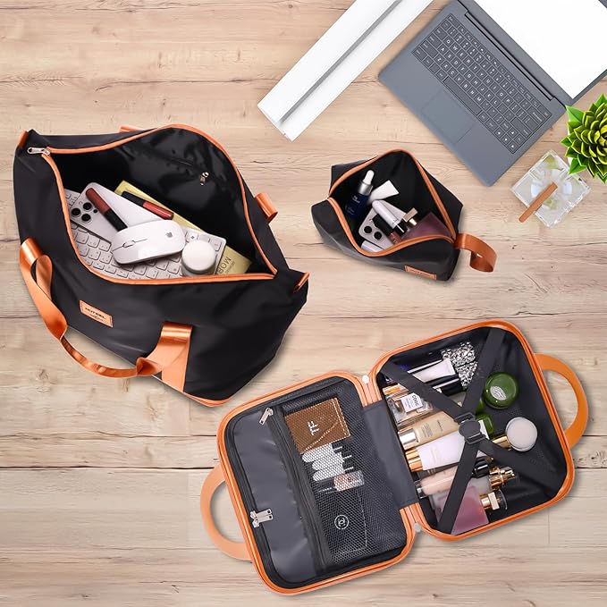 Hoteel 6 Piece Luggage Set (4-YEAR WARRANTY) with Spinner Wheels & TSA Lock, Carry on Luggage Hardshell ABS+PC, Travel Collection Suitcases Sets, Black(13/20/24/28",Travel Bag,Cosmetic Bag)