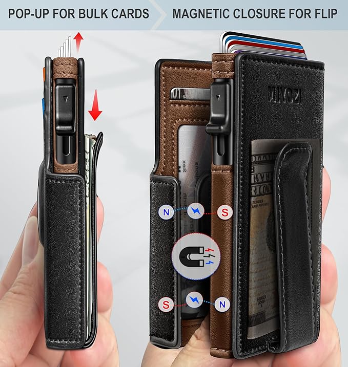 Airtag Wallet for Men,with Money Clip 10 Cards Metal Case Smart Slim Pop Up Credit Card Holder Flip with Magnetic Closure RFID Blocking wallet with Gift Box