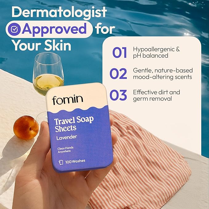 FOMIN - Antibacterial Paper Soap Sheets Tin for Traveling - (300 Sheets) Variety Pack (Unscented, Lemon, Lavender) Portable Travel Hand Soap Sheet, Dissolvable Mini Camping Hand Soap for Hand Washing