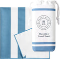 Bright Blue Microfiber Beach Towel by Laguna Beach Textile Co - Sand Free, Light Weight Striped Pool Towel - Perfect for Yoga, Gym, Beach, Pool - Extra Large, 35" x 75 - Laguna Blue