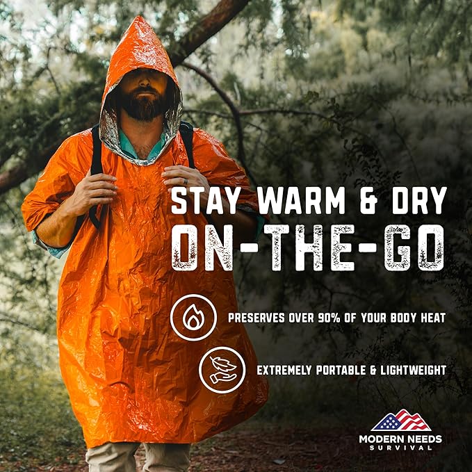 Emergency Survival Jacket – Disposable Rain Ponchos for Adults with Hood | Waterproof Ponchos for Women & Men | Compact Emergency Poncho for Travel, Outdoor Use, Camping & Survival Kits