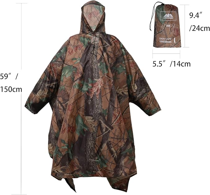 longsinger Rain Poncho for Adult, Waterproof Rain Poncho with Hood and Sleeve, Ideal for Hiking, Hunting, Camping