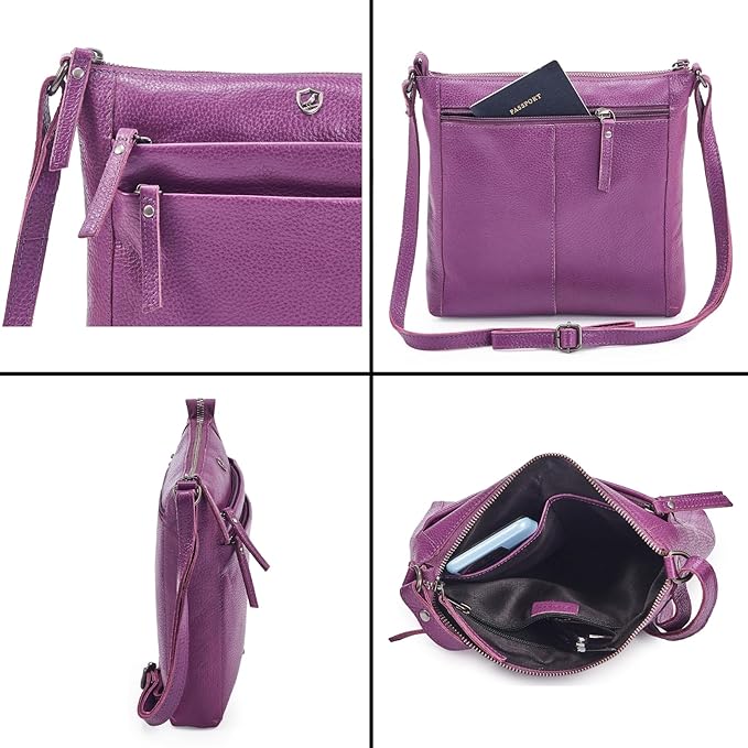 Small Soft Genuine Leather Crossbody Purse Women’s Sling Crossover Shoulder Travel Handbag with Triple Zipper