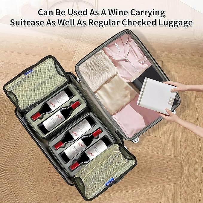 Premium Wine Travel Luggage | Holds 10 Bottles of 750 ML | TSA Lock | Expandable Packing Space | 360° Spinner | Double Straps |4 Insulated Unbreakable Carry Bag | 2 Insulated Totes| Grey