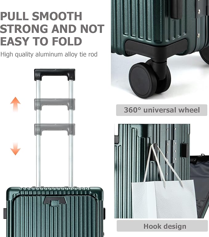 feilario 20in Aluminium Frame PC Hard Shell Spinner Wheels Luggage, Built-In TSA lock Carry on Suitcase, with Cup Holder, USB Port, Phone Holder