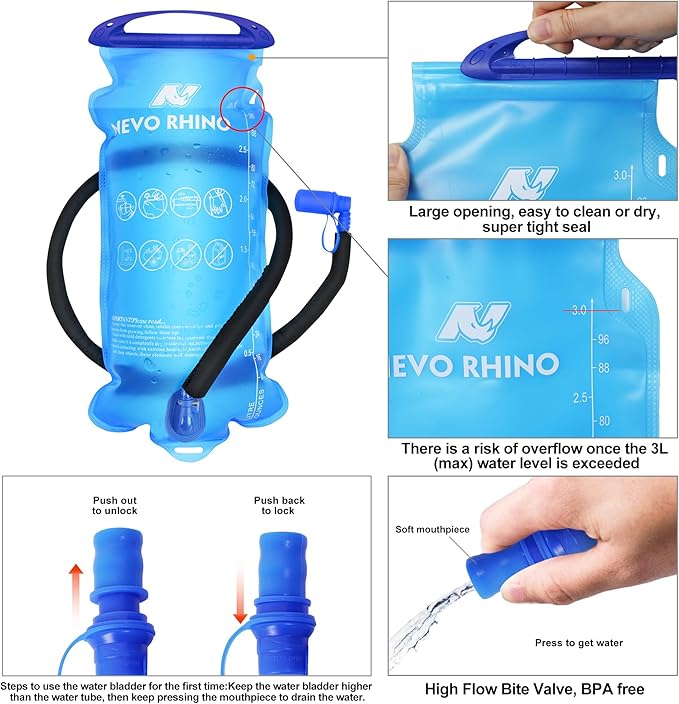 N NEVO RHINO Hydration Backpack, 18L Multipurpose Hiking Backpack with 3L Water Bladder, Water Backpack Insulated Hydration Pack Ideal for Hiking and Cycling