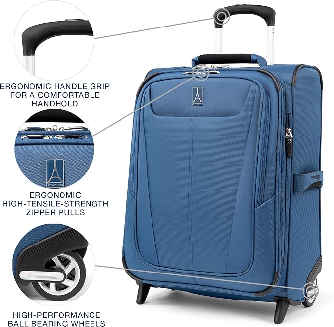 Travelpro Maxlite 5 Softside Expandable Upright 2 Wheel Carry on Luggage, Lightweight Suitcase, Men and Women, Ensign Blue, Carry On 20-Inch