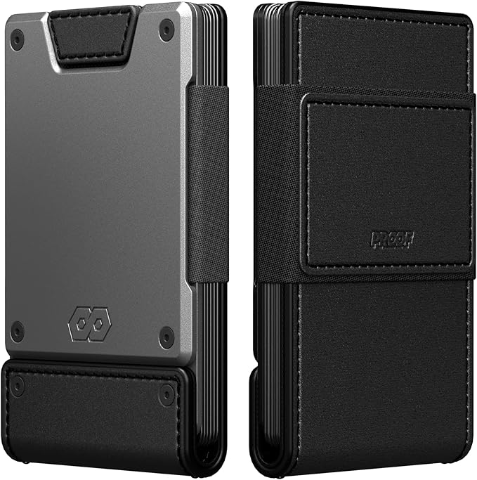 PROOF Wallet | Slim Minimalist Wallets for Men | Leather & Metal | RFID Wallet | Front/Back Pocket | Gift Box | Veteran Owned