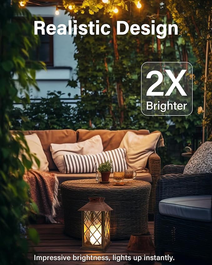 SHYMERY Solar Lanterns, Hanging Outdoor Lantern with Lasts 2X Longer LED Flickering Flameless Candles, Waterproof Outdoor Garden Lanterns Decorative for Patio, Porch,Deck, Yard, Table Decor 2 Pack