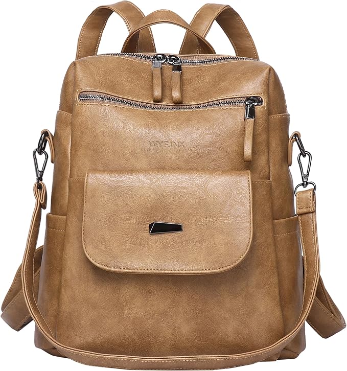 PU Leather Backpack Purse for Women Fashion Multipurpose Design Handbag Ladies Shoulder Bags Travel Backpack Camel
