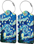 The Starry Night 2 Pack Luggage Tag for Suitcase, Cute Unique Leather Bag Tags Identifiers Privacy Cover ID Label with Steel Loop for Women Men Kids Girls Travel
