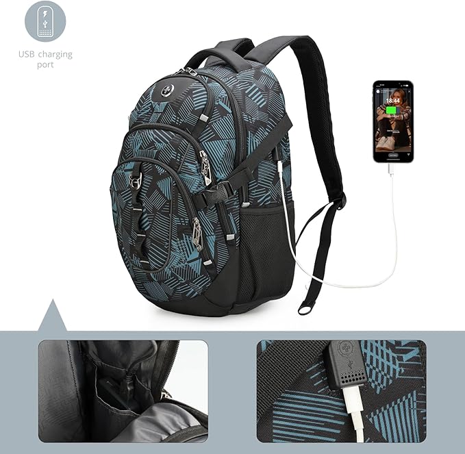 Swissdigital Laptop Backpack with USB Charging Port, Travel Backpack Fits 15.6 inches Computer, 31L Backpack for Men, Dark Green | SD803