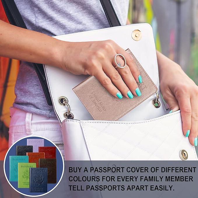 TIGARI Passport Holder for Travel Women Men, PU Leather Passport Wallet Cover Case Sleeve, Waterproof Protected Document Organizer, Family Vacation Plane Cruise Travel Essentials-Pink