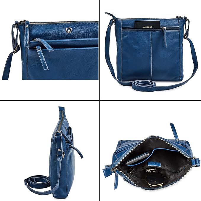 Small Soft Genuine Leather Crossbody Purse Women’s Sling Crossover Shoulder Travel Handbag with Triple Zipper
