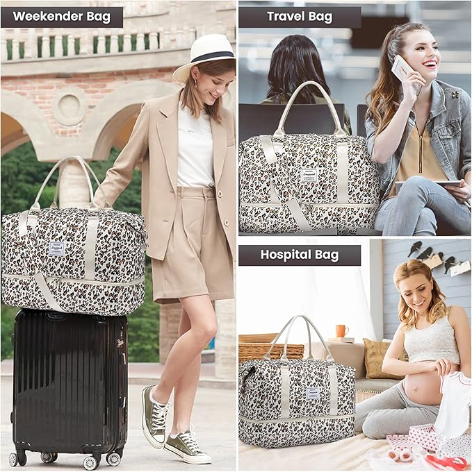 LOVEVOOK Travel Duffle Bag,Weekender Bags for Women with Shoe Compartment，Carry on Overnight Bag with Toiletry Bag,Gym Duffel Bag with Wet Pocket, Hospital Bags for Labor and Delivery
