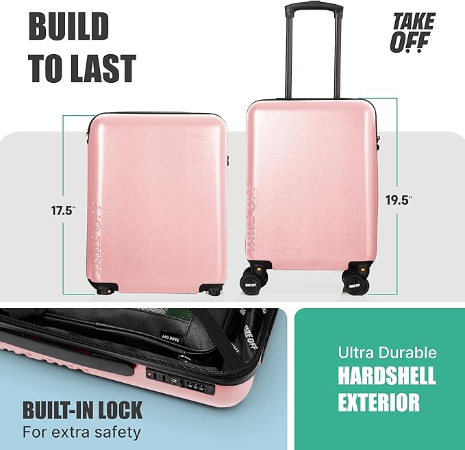 Take OFF Luggage Personal Item 3.0 – 18x14x8 Underseat Carry On with Removable Wheels – TSA Lock, Hardshell Suitcase – Fits Tight Airline Size Rules – No-Fee Lightweight Travel Bag