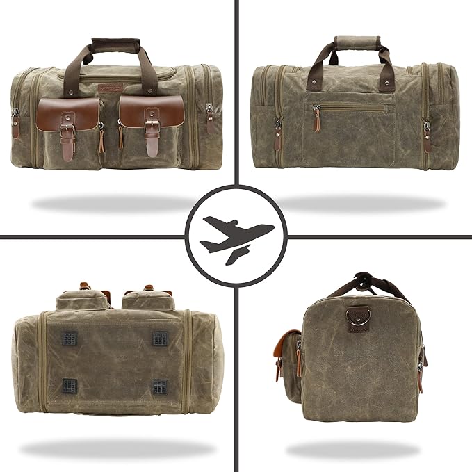 Wildroad Waxed Canvas Duffle Bag - 50L Waterproof Weekender Overnight Travel Bag