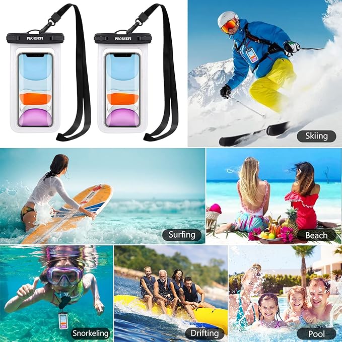 Universal Waterproof Phone Pouch-Waterproof Phone Case for iPhone 15 14 13 12 Pro Max XS Plus Galaxy S24+ S23 Up to 7",IPX8 Waterproof Cellphone Dry Bag Beach Vacation Cruise Ship Essentials-2 Pack