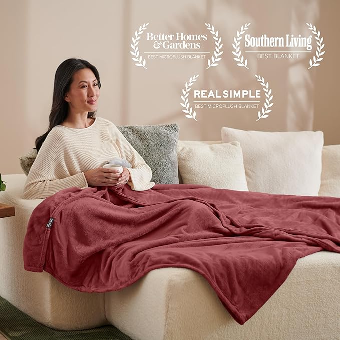 Bare Home Fleece Blanket - Throw/Travel - Ultra-Soft Lightweight for Bed, Sofa, and Couch - Luxury Microplush - Cozy Warm Blanket (Throw/Travel, Rosewood)