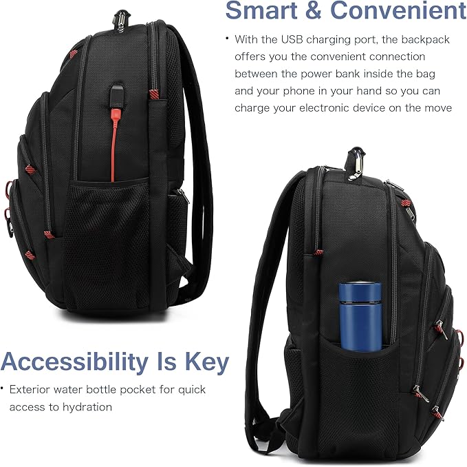 Boniyee Travel Backpack 17.3 Inch, Business Anti-Theft Laptop Bag with USB Charging Port, Waterproof