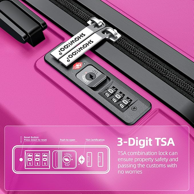SHOWKOO Luggage Sets Expandable PC+ABS Durable Suitcase Sets Double Wheels TSA Lock Megenta 3pcs