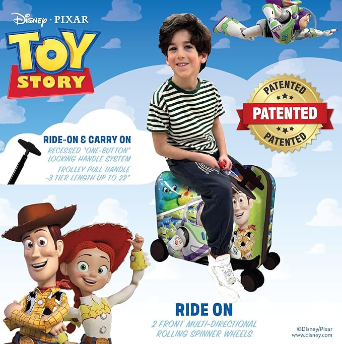 Fast Forward Ride-On 18" Suitcase For Kids/Tow-Along Toddler Carry-On Luggage With Wheels (Toy Story)