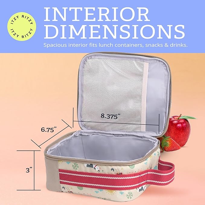 Itzy Ritzy Toddler Lunch Box - Kids Lunch Bag is Insulated and Includes Water Bottle Holder Plus 2 Pockets - Durable, Easy to Clean Toddler Bag (Farm)