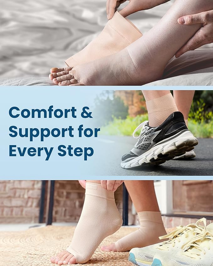 KEMFORD Ankle Compression Sleeve with Cooling Effect - Plantar Fasciitis Braces - Open Toe Compression Socks for Swelling, Sprain, Neuropathy, Arch Support for Men and Women - L, Black