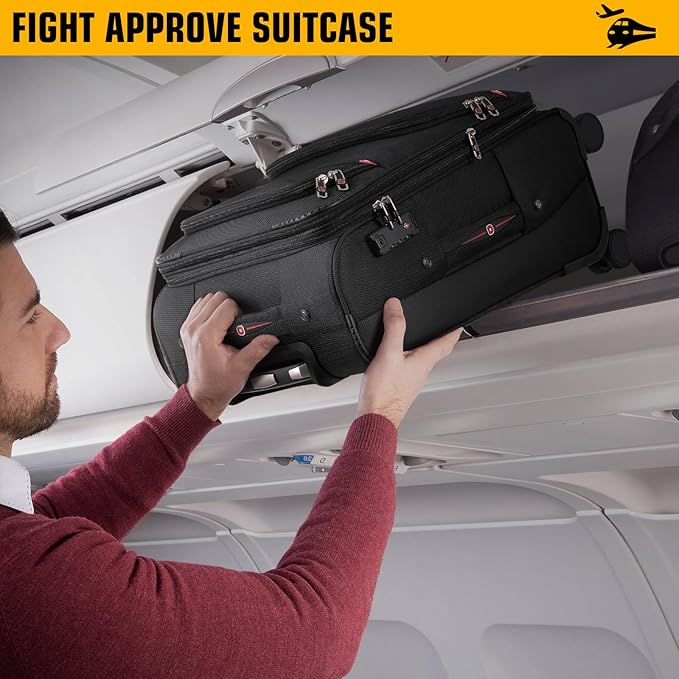 Softside Expandable Luggage with 4 Spinner Wheels, Durable Checked-Luggage Suicase (Black, 3-Piece Set 21/25/29)