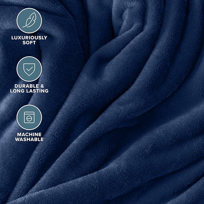 Bare Home Fleece Blanket - Full/Queen - Ultra-Soft Lightweight for Bed, Sofa, and Couch - Luxury Microplush - Cozy Warm Blanket (Full/Queen, Dark Blue)