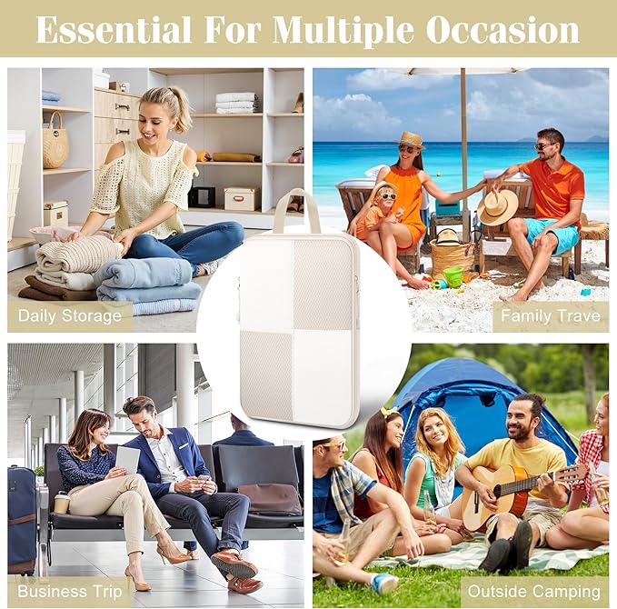 8 Set Compression Packing Cubes Travel, Lightweight Expandable Travel Cubes Suitcase Organizer for Carry On Luggage Suitcase, Beige