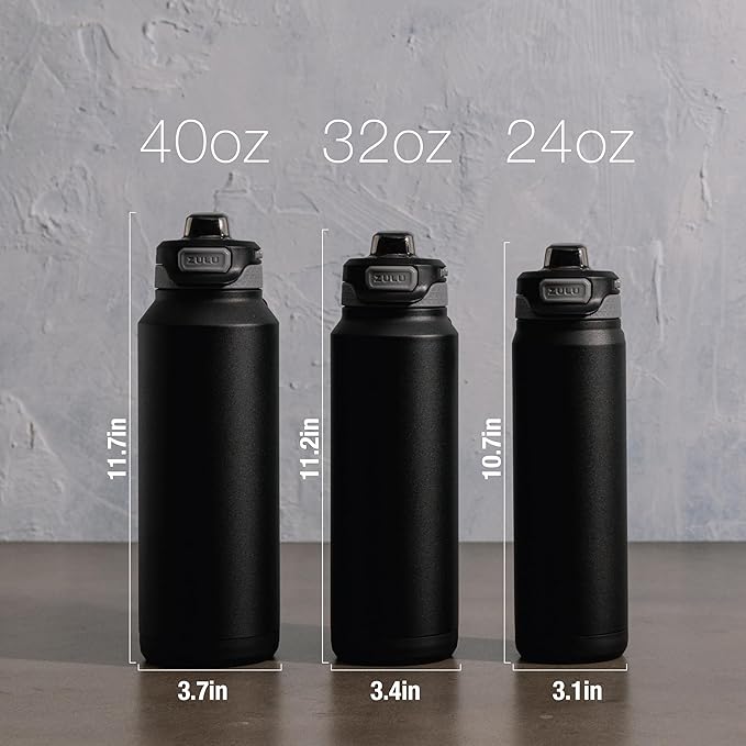 ZULU Powerfill Pro 40oz Stainless Steel Water Bottle with Quick Fill Lid, Triple Walled Vacuum Insulated Metal, Leak Proof Locking Lid, Sip and Chug, Reusable BPA Free, High Tide