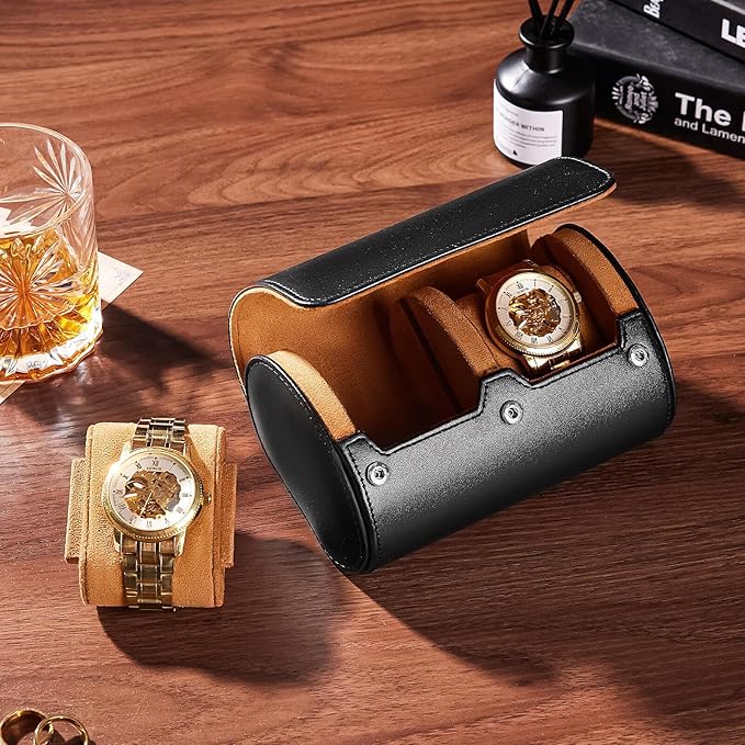 Homde Travel Watch Box Leather: Traveling Case for Men - Luxury Watch Roll for Wristwatch on the Go (black, M)
