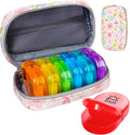 Serfeymi Weekly Travel Pill Organizer 2 Times A Day AM PM Upgraded Rainbow Pill Box 7 Day with Portable Zipper PU Leather Pill Case, Medicine Organizer for Pills, Vitamins, Fish Oils - Floral 01