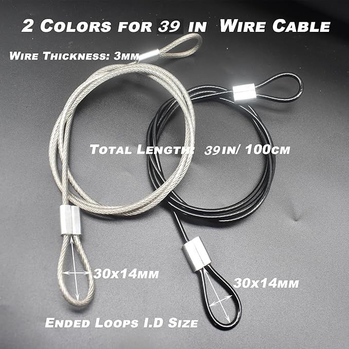 6 pcs 39 inch(100cm) 3mm Thickness Stainless Steel Wire Cable with Loops Vinyl Cover Coated Short Rope Lanyard Lock Safety Tether Chains,Clear