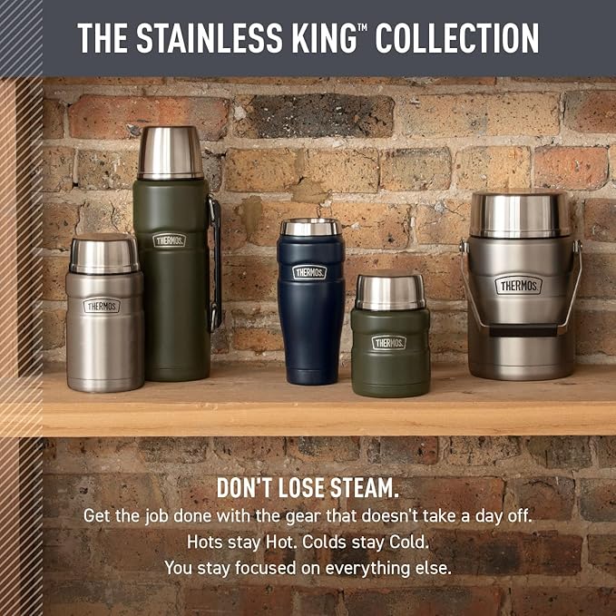 THERMOS Stainless King Vacuum-Insulated Travel Tumbler, 16 Ounce, Army Green