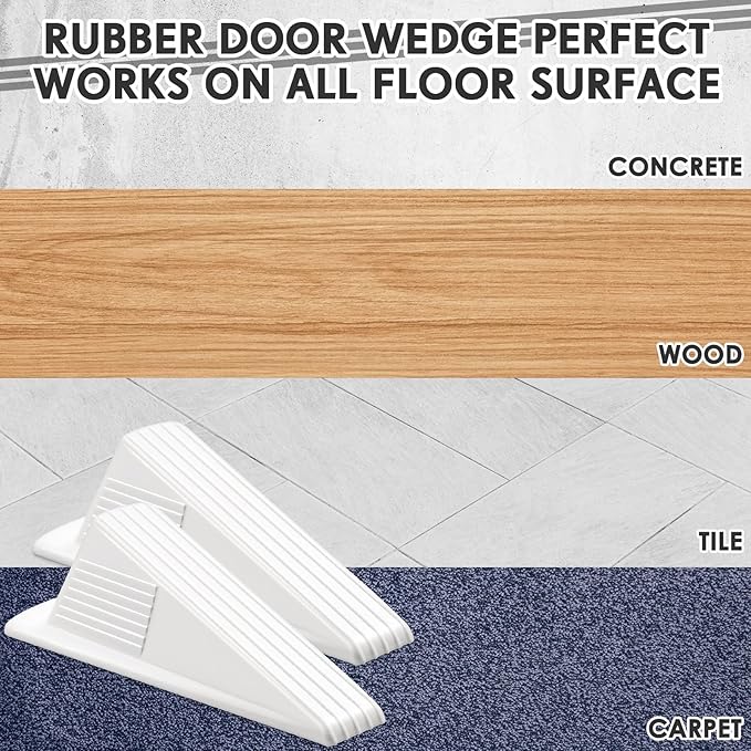 Frienda 8 Pcs Jumbo Door Stoppers Heavy Duty Door Stopper Tall up to 2inch Tall Wedge TPR Large Wedge Stackable Big Rubber Doorstop for Hotel Carpet Hardwood Concrete and Tile (White)