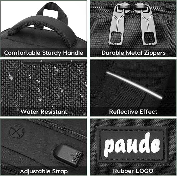 Paude Laptop Backpack, 17.3 Inch School Backpack Large Bookbag with USB for High School College Students Office Business,Waterproof