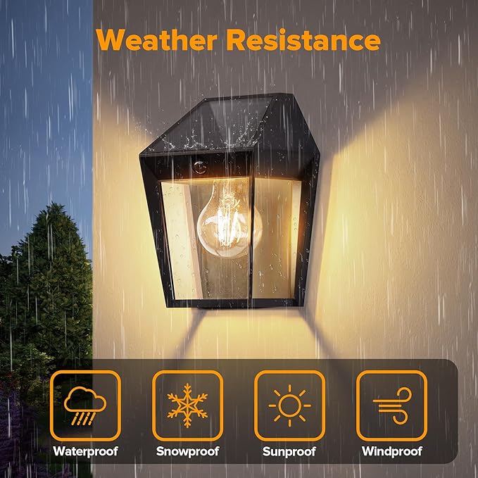 LUTEC Solar Wall Lights Outdoor, Solar Wall Lanterns with 3 Modes, Dusk to Dawn Motion Sensor Led Sconce Lights, Waterproof Exterior Front Door Porch Lights for Outside, Patio, Garage- 1Pack