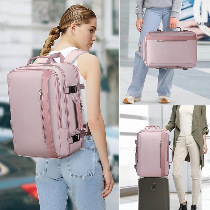 PIJUSHI Travel Backpack for Women Expandable Carry on Luggage Backpack Airline Approved Personal Item Laptop Bag(PE034 Light Purple)