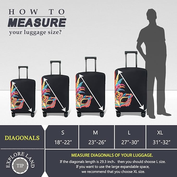 Explore Land Travel Luggage Cover Suitcase Protector Fits 18-22 Inch Case (Carnival, S)