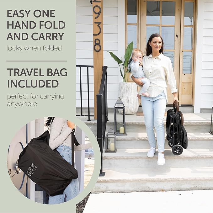Lightweight Travel Stroller for Baby & Toddlers - Easy Fold & Compact Stroller for Airplane with Canopy, Storage Basket, Multi-Position Recline & Convenient One-Hand Fold, Travel Bag Included (Black)