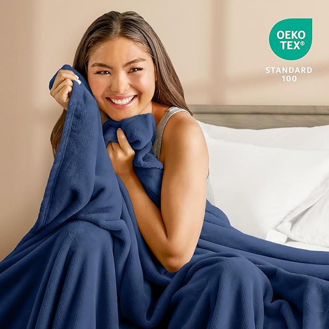Bare Home Fleece Blanket - Throw/Travel - Ultra-Soft Lightweight for Bed, Sofa, and Couch - Luxury Microplush - Cozy Warm Blanket (Throw/Travel, Dark Blue)