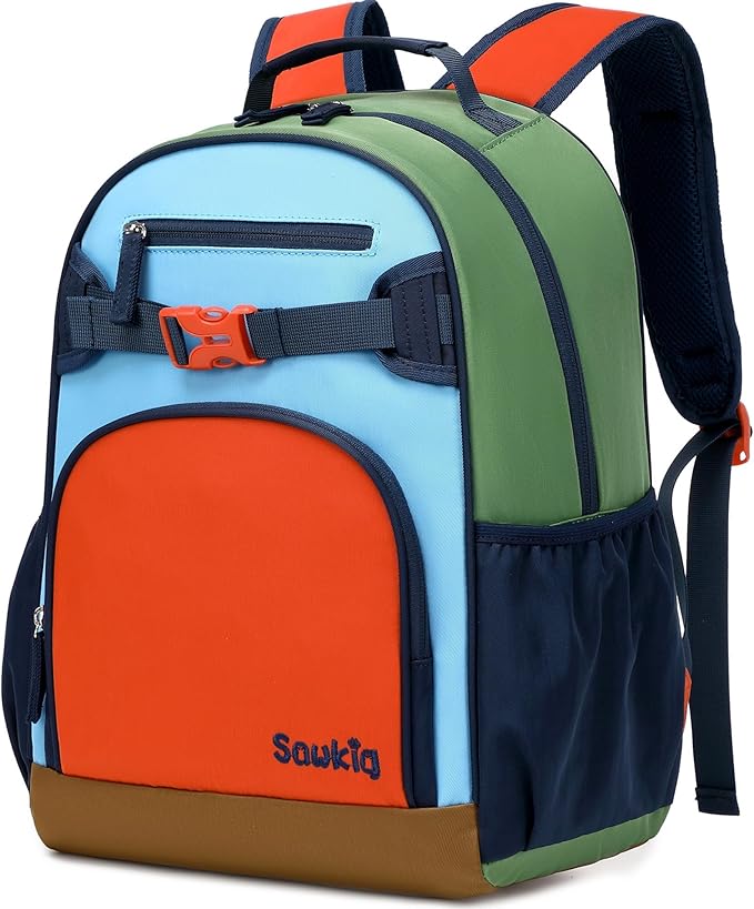 Lightweight Kids Backpack for School Kindergarten Elementary Backpacks for Boys Ages 6-8-10(Orange Blue)