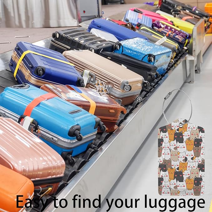Stacked Cats Luggage Tags for Suitcases,2 Pack Luggage Tag, Leather Stainless Steel Loop Label Tag for Women Girl Travel Bag Suitcase