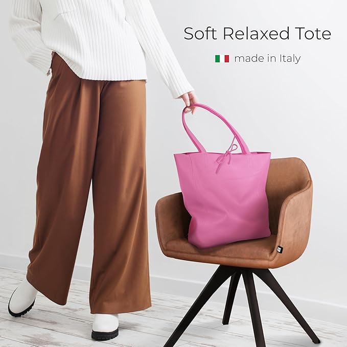 Italian Calf Leather Tote for Women with Zipper, Inner Pocket & Flat Base | Soft Unlined Shopper for Work & Travel