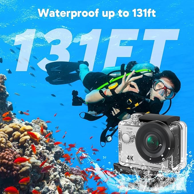 AKASO EK7000 4K30FPS 20MP WiFi Action Camera with EIS Ultra HD 131FT Waterproof Underwater Camera Remote Control 4X Zoom Support External Microphone