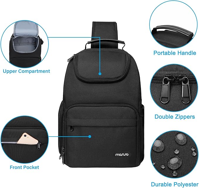 MOSISO Camera Sling Bag, DSLR/SLR/Mirrorless Camera Case Crossbody Photography Backpack with Tripod Holder&Removable Modular Inserts&PU Handle Compatible with Canon/Nikon/Sony, Black